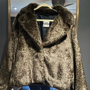 Abercrombie & Fitch Brown Animal Print Pea Coat